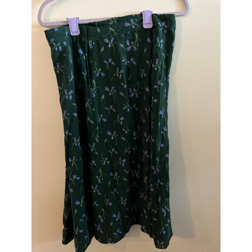 ModCloth X Collectif Skirt Sz US 10 Green Purple Flowers Buttons - Picture 3 of 5